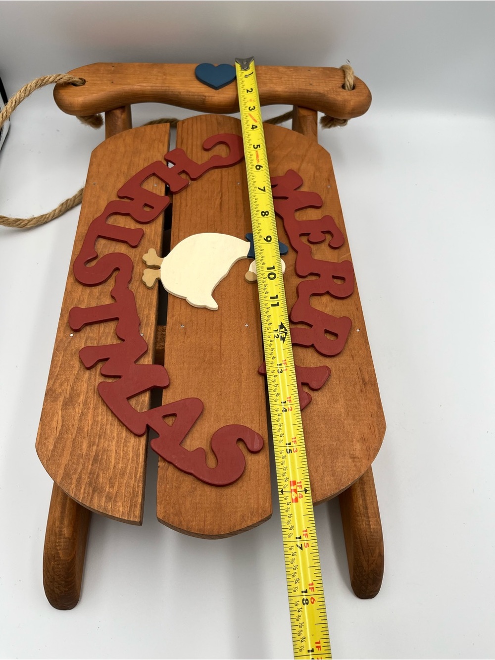VTG Merry Christmas Shelf Wood Sled Goose Cottage Core Hand Painted Granny Core - Picture 7 of 10